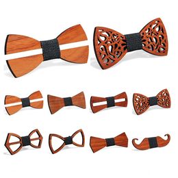 Vintage Red Rosewood Bow Ties Manual Hollow Out Bowknot For Gentleman Wedding Wooden Bowtie Fasion Accessories