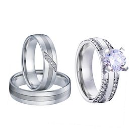 -Anéis de casamento Ocidental 3 pcs cor de prata conjunto para casais homens e mulheres amor alianças anel de noivado casamento aniversário aniversário