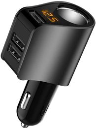 Car Charger,Multi USB Cigarette Lighter Adapter,Socket Splitter with 3 USB and Voltage Meter,Compatible iPhone,iPad,Apple Watch,Airpods,Samsung,LG,HTC,GPS,