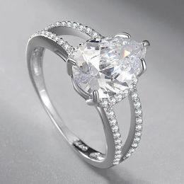 European and American Moissanite S925 Silver Platinum Plated Zirconium Luxury Wedding Diamond Ring Ladies Noble Jewellery Gift