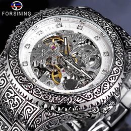 Forsining Automatic Men's Wristwatch Retro Mechanical Watches Diamond Analogue Clock Hollow Waterproof New Men's Fashion Watch Q0902