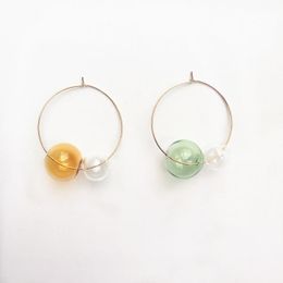 Korean Pink Green Bubble Glass Ball Dangle Earrings Women Ring Round Circle Fashion Trendy Studs Earring Jewelry & Chandelier