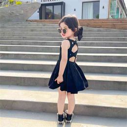 Summer Arrival Girls Fashion Sleeveless Dress Kids Back Cross Cotton 210528