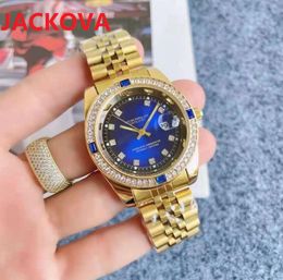 Classic Mens Womens Colorful Diamonds Ring Watch 32mm 40mm Sapphire Mirror Full Stainless Steel center clock man Quartz Movement Male Time Watches