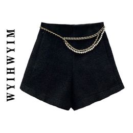 Spring Autumn new design women's high waist chains patched woolen wide leg shorts plus size SMLXL