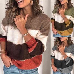 Loose Autumn Winter Striped Sweater Women Pullover Plus Size Womens s High Quality Oversized Color Block Jumper 210922