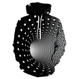 Men's Hoodies & Sweatshirts Three-dimensional Tunnel 3D Printing Geometric Hoodie Men And Women Spring Autumn Black Personality Sports Pullo