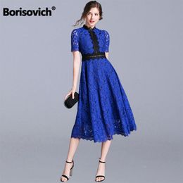 Borisovich Women Elegant Party Dress New Summer Fashion Big Swing A-line Hollow Out Lace Luxury Female Long Dresses N1375 210412