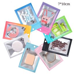 7*10cm Multiple Colours Gift Sample Packaging Bags with Hanger hole on Top Resealable Craft Packing Bag Cosmetic Power Storage Pouch Clear+ Colourful