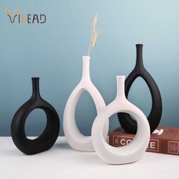 VILEAD Ceramic Decorative Hydroponic Dried Flower Vases Creative Modern Home Figurines for Interior Decor Support for Planter 210623