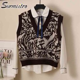 Spring Autumn Knitted Loose Sweater Vest Women Korean Style Sleeveless Waistcoat Female Knitwear Pullover 210421