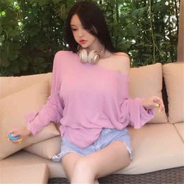 micro through T-shirt Spring Black Solid sexy loose Fit Tee Women Casual Long Sleeve Tshirt Tops female girls t shirt 210417