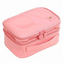 Nxy Cosmetic Bags Korean for Ladies Portable Large Capacity Storage Fashion Solid Colour Doule Layer Travel Make Up Handbag 220303