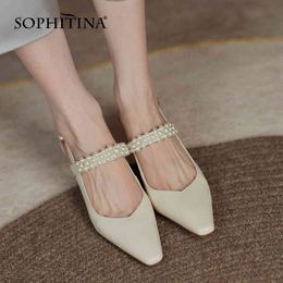 SOPHITINA Sandals Summer Women Luxury Beaded Handmade Square Toe Shoes Shallow Mouth Back Strap Elegant Daily Ladies Shoes AO784 210513
