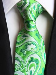 Bow Ties 8cm Men's High Quality Jacquard Woven Neck Tie Classic Green Paisley Neckties To Match Shirt