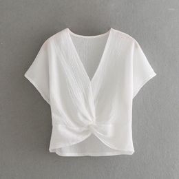 Women's Blouses & Shirts Women V Neck Short Sleeve White Transparent Blouse Girls Knotted Top Thin Light See Through Sexy Summer Ladies Shir