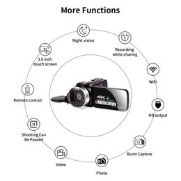 Camcorders 48MP Video Camera with Microphone YouTube for Vlogging 4K Webcam 30FPS 16X Digital Zoom Recorder Cameras Touch Screen