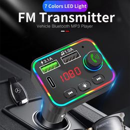 FM Transmitter Bluetooth Car LCD Kits Handsfree Talk Wireless 5.0 USB Phone Charger Adapter With Colorful Ambient Light LED Display MP3 Audio Music Player