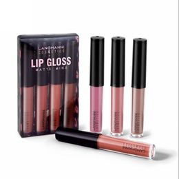 Langmanni 4PCS Liquid Lipstick Makeup Lip Gloss Long Lasting Moisture Waterproof Non-stick Cup Red Sexy 50sets/lot DHL
