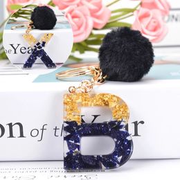 Pompom Letter Pendant Keychains Key Chains Rings For Women Cute Car Acrylic Glitter Keyring Holder Charm Bag Couple Bag Gifts