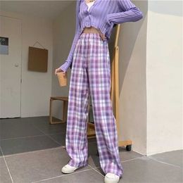 MINGLIUSILI Vintage Plaid Pants Women Summer 2021 Fashion Korean Style Wide Leg Pant High Waist Loose Casual Women Clothing Q0801