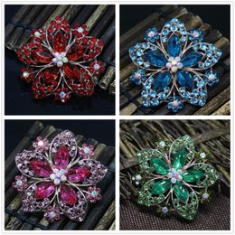 Pins, Brooches European Style Rose Gold-color Large Flower For Women 8 Colours Clear Rhinestone Crystal Pins Accessories Jewellery N