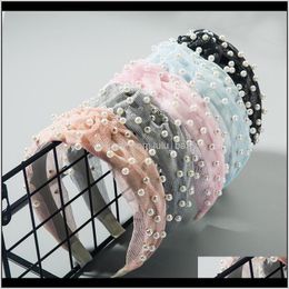 Headbands Jewellery Drop Delivery 2021 Solid Colour Ougen Yarn All-Match Pressing Knot Pearl Headband Girls Temperament Out Super Fairy Hair Ban