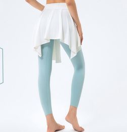 Yoga Lu Lu Skirt Dress with Bandage on Top Hip Covering Dance Shorts Mini School Tennis Skirts Match for Leggings