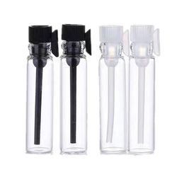 1ml 2ml 3ml Transparen Glass Perfume Bottle Black Lid Sample Test Small Vials Cosmetic Packaging Containers Clear Cap 100pieces