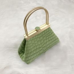 Shiny genuine leather mini handbags avocado green crocodile pattern metal handle handbag retro clip leather bag High quality ladies purse