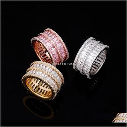 Band Korea Style Double Rows Bling Diamond Ring Fashion Men And Women Rose Gold Copper Zircon Rings 0Zuqc Rvwpd