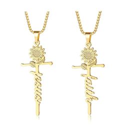 Pendant Necklaces 1Pcs Sunflower Cross Crucifix Necklace For Men Women Gold Prayer Jesus Snail Link Chain Wholesale Jewellery