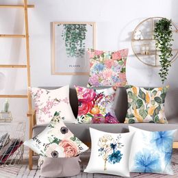 Cushion/Decorative Pillow Flower Pattern Decorative Sofa Cushion Cover Pillowcase Polyester Pink Throw Pillows Home Decor Pillowcover (45*45