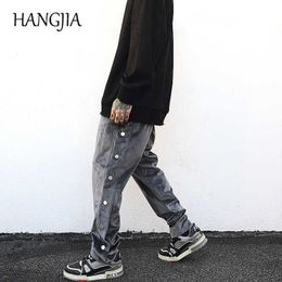 Velour Sweatpants for Men High-end Suede Jogger Sweatpant Streetwear Double Side Buttons Velvet Joggers Sweat Pants Men P0811