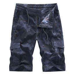 Men's Camouflage Shorts Summer 100% Cotton Cargo Many Pockets Military Breeches Husband Tactical Knee-length Bermuda Male 210716