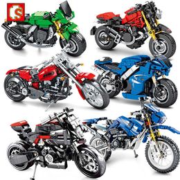 Sembo Blocks Motorcycle Moto City Vehicles Car Racing Speed Motorbike Moc Model Building Blocks Models Bricks Toys Q0624