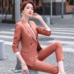 Elegant professional suit pants two-piece high-quality fabric interview outfit autumn fit jacket Fashion trousers 210527