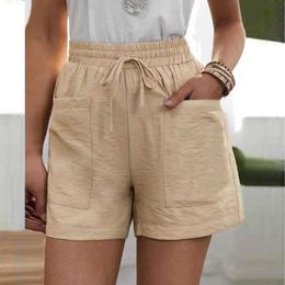Women Shorts Summer Casual Cotton Linen Plus Size High Waist Pocket Wide Leg Pants Fashion Streetwear Short Pant 210526