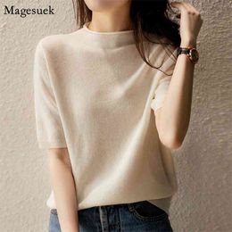 Casual Knitted Shirt Tops Women's Clothing Summer Solid Half-Turtleneck Loose Blouse Fashion Chic Korean Clothes 13777 210512