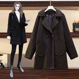 JXMYY Fashion plus size women's autumn and winter western style woolen coat fat sister loose and thin woolen coat 210412