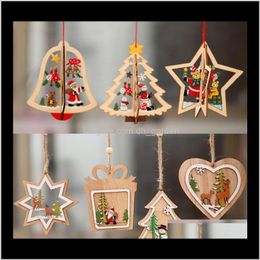 Festive Supplies & Garden Drop Delivery 2021 2D 3D Ornament Wooden Hanging Pendants Star Xmas Tree Bell Christmas Decorations For Home Party