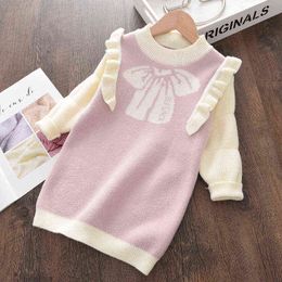 Melario New Girl Baby Sweater Knitted Dress Cute Children Warm Sweater Dress for Girls Infant Casual Bow Princess Dress Vestidos G1129