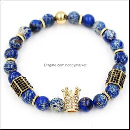 Beaded, Strands Bracelets Jewelry Gold Cz Hexagon Crown Bracelet Beads For Women Pseira Mascina Feminina Erkek Bileklik Hombre Bangles Drop