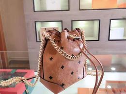 Brown Leather Drawstring Bucket Bag Classic Printing design lady handbag High capacity Shoulder Aslant Handbag Women Messenger Bags