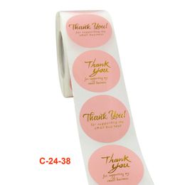 1.5inch Circle Gold Foil Thank You Adhesive Sticker Label 500pcs/roll Pink Colourful Printed Gift Seal Rolling Bag and Box Stickers