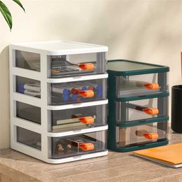 Transparent Desktop Organiser Boxes Small Storage Drawers Plastic Container Multilayer Desk Stationery Key Box 211102