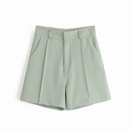 fashion women short pants autumn office ladies s slim girls pocket green casual female zipper pant 210527