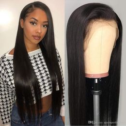 Lace Front Wig High Density Heat Resistant Glueless Synthetic Wigs 150% Density Natural Long Silky Straight Black Colour Brazilian Full for Women