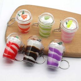 6 PCS Milk tea ice cream ice cream key chain creative barley whirlwind cup simulation food pendant couple key chain G1019