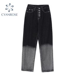 Vintage Tie Dye Streetwear Fashion Long Jeans Straight Pants Wide Legs Retro Loose Denim Pants Women High Waist Trousers 210417